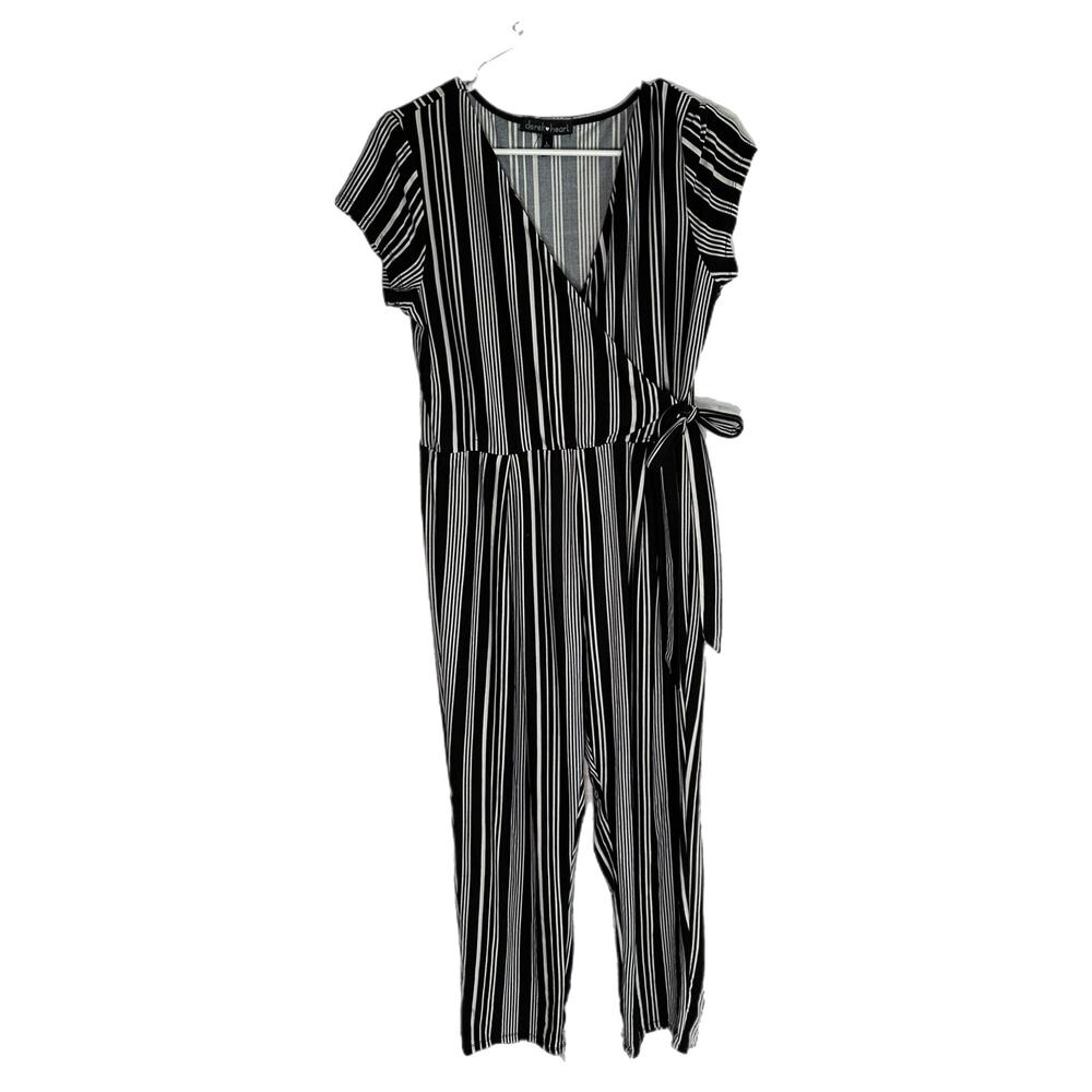 C22 Derek Heart Black & White Striped Jumpsuit, Large, Pre-owned